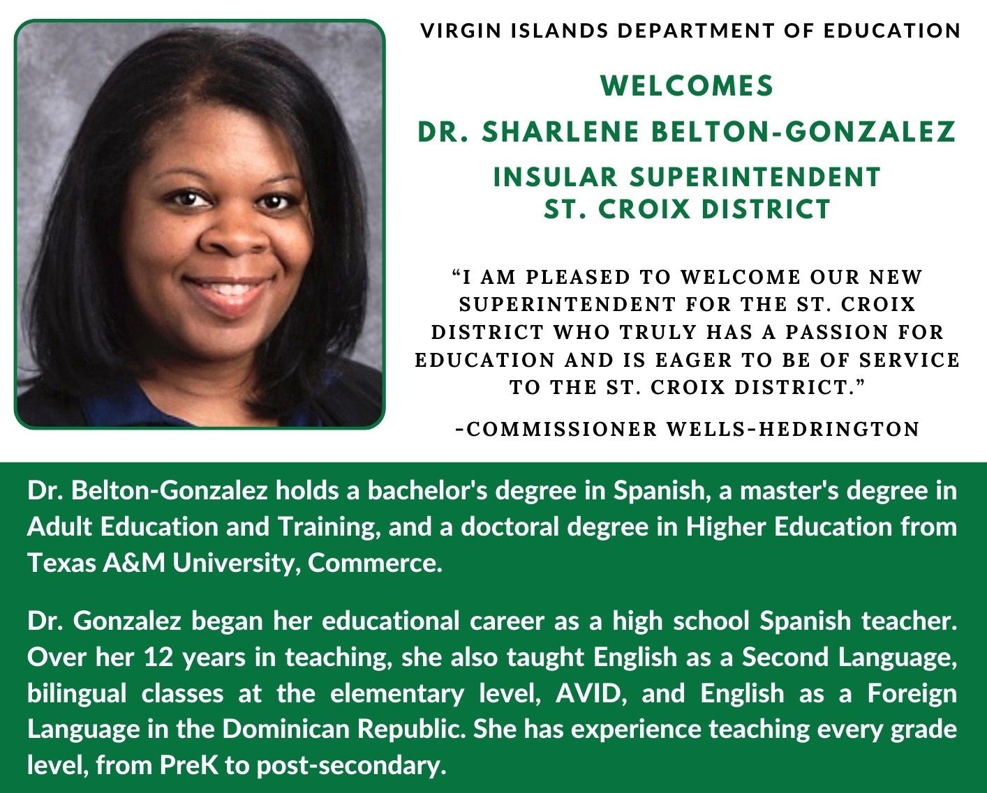 Virgin Islands Department of Education Welcomes New St. Croix District Insular Superintendent