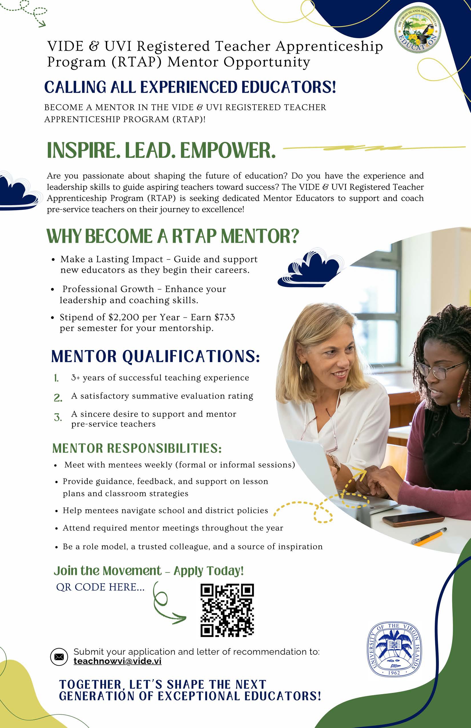 VIDE & UVI Registered Teacher Apprenticeship Program (RTAP) Calling All Experienced Educators – Become a Mentor Today!